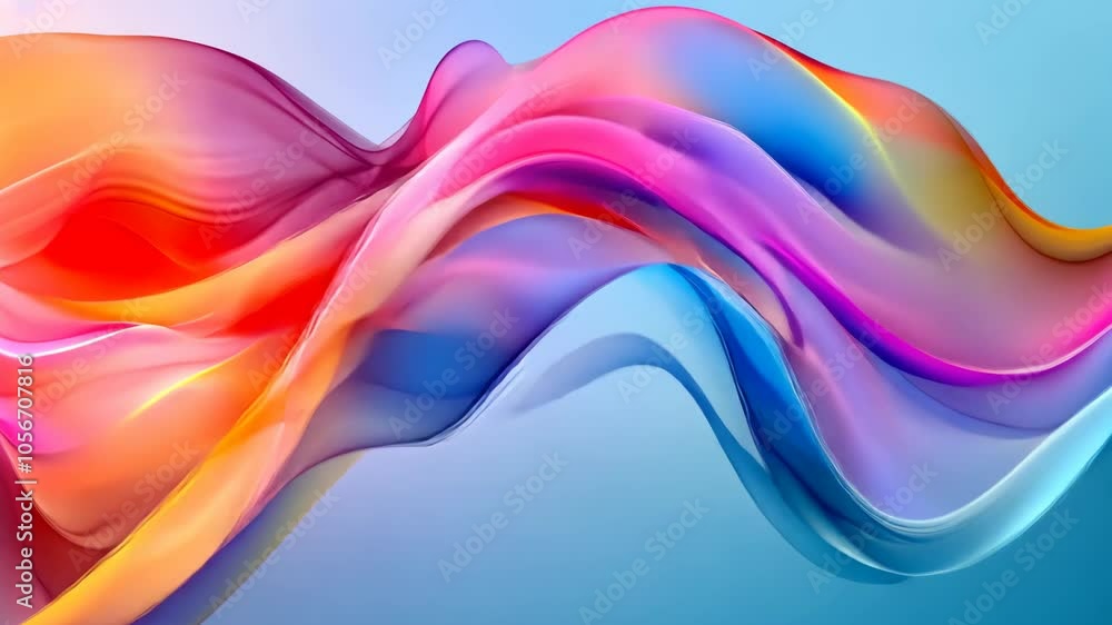 Abstract colorful fabric flows gracefully against a blue background