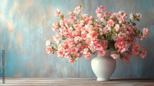 Wallpaper Mural White Ceramic Vase Filled with Abundant Pink Blooms on a Weathered Wooden Table Torontodigital.ca