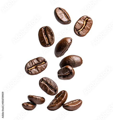 coffee beans and falling, isolated on white background photo