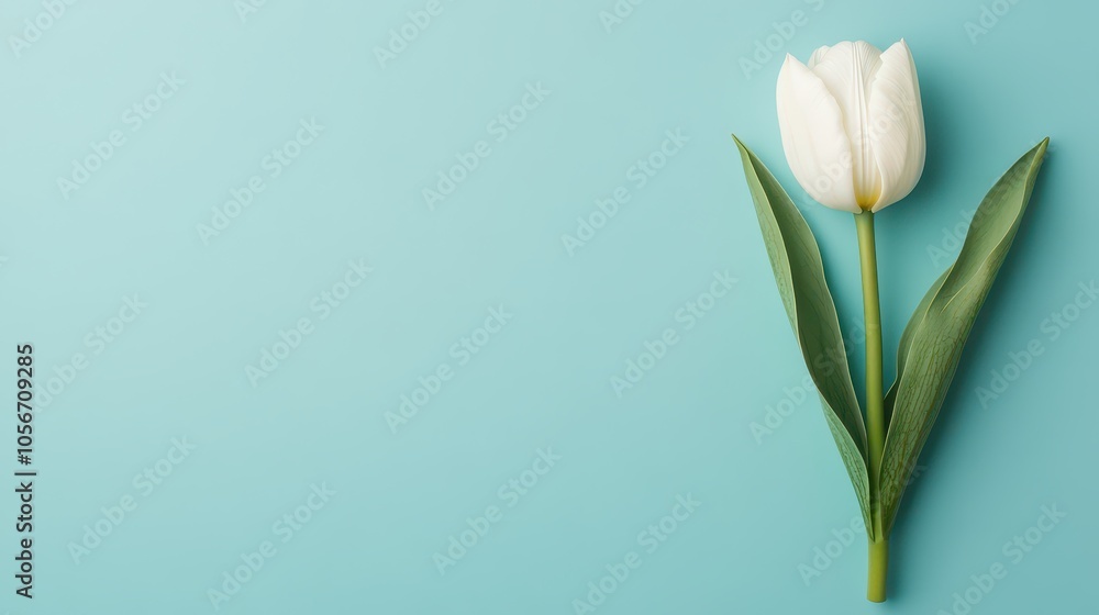 A serene white tulip rests elegantly on a soft turquoise background, symbolizing purity and tranquility in nature. A serene white tulip rests elegantly on a soft turquoise background, symbolizing purity and tranquility in nature.