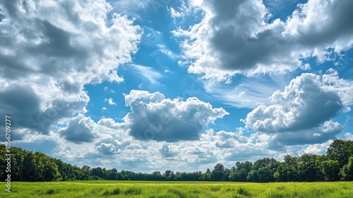 Scenic view of a stunning cloudy sky above lush summer fields