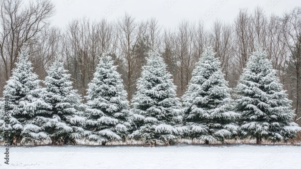 Fototapeta premium Snowy fir trees create a festive Christmas backdrop