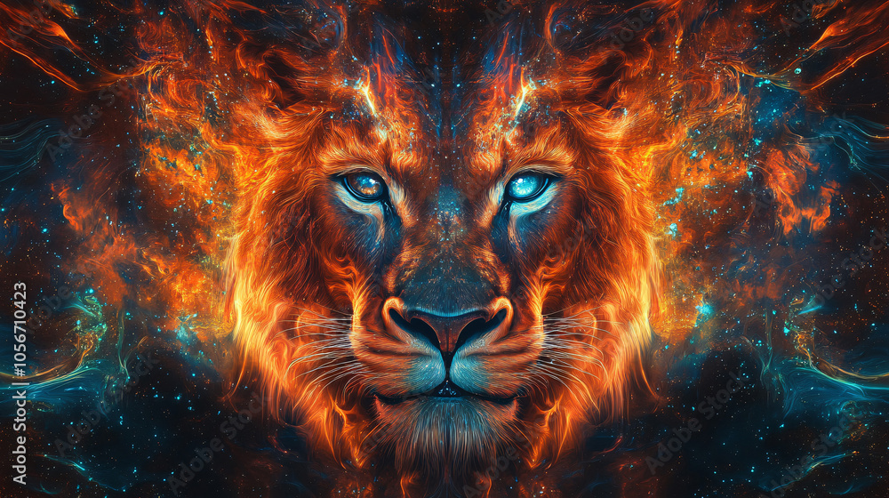 sign of the zodiac leo - portrait of a lion in a colorful universe with some galaxies and stars
sign of the zodiac leo - portrait of a lion in a colorful universe with some galaxies and stars