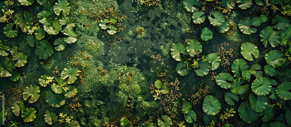 The Surface Of An Old Swamp Covered With Duckweed And Lily Leaves The Surface Of An Old Swamp Covered With Duckweed And Lily Leaves