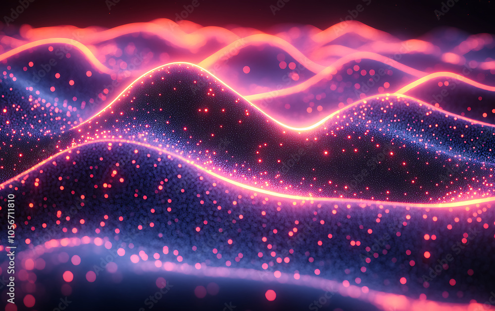 Fototapeta premium Neon Pulse: Vibrant Waves on Dark Canvas