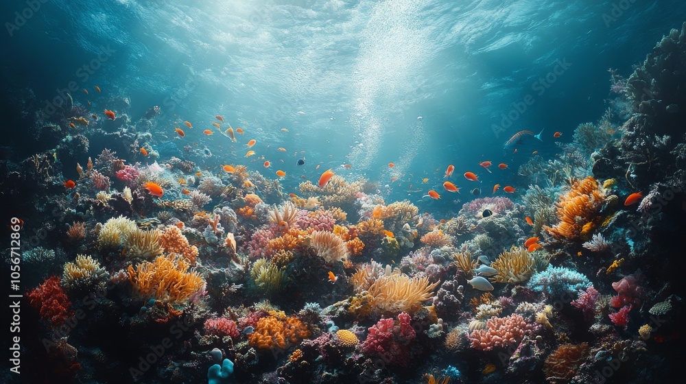 Fototapeta premium Underwater Scene of Colorful Coral Reef and Fish