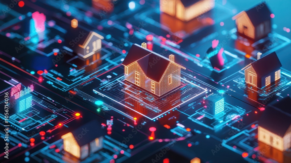 Exploring a digital wireframe model of properties in a high-scale architectural context