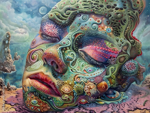 Wallpaper Mural Surreal Dreamlike Face: A Psychedelic Journey into the Mind Torontodigital.ca