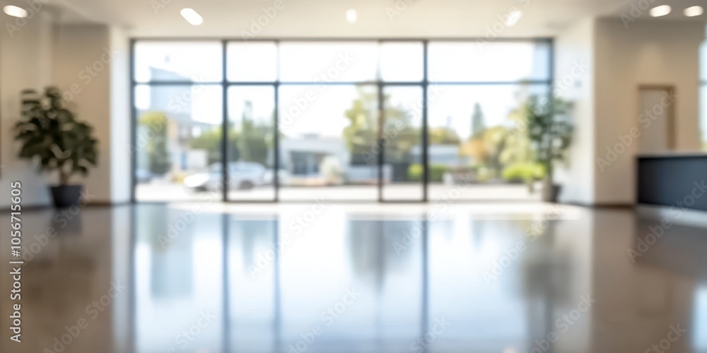 Fototapeta premium Blurred Modern Office Hall Interior with Natural Light