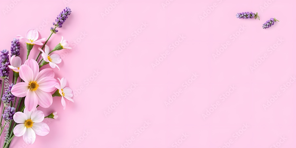 A pink background with flowers on it A pink background with flowers on it