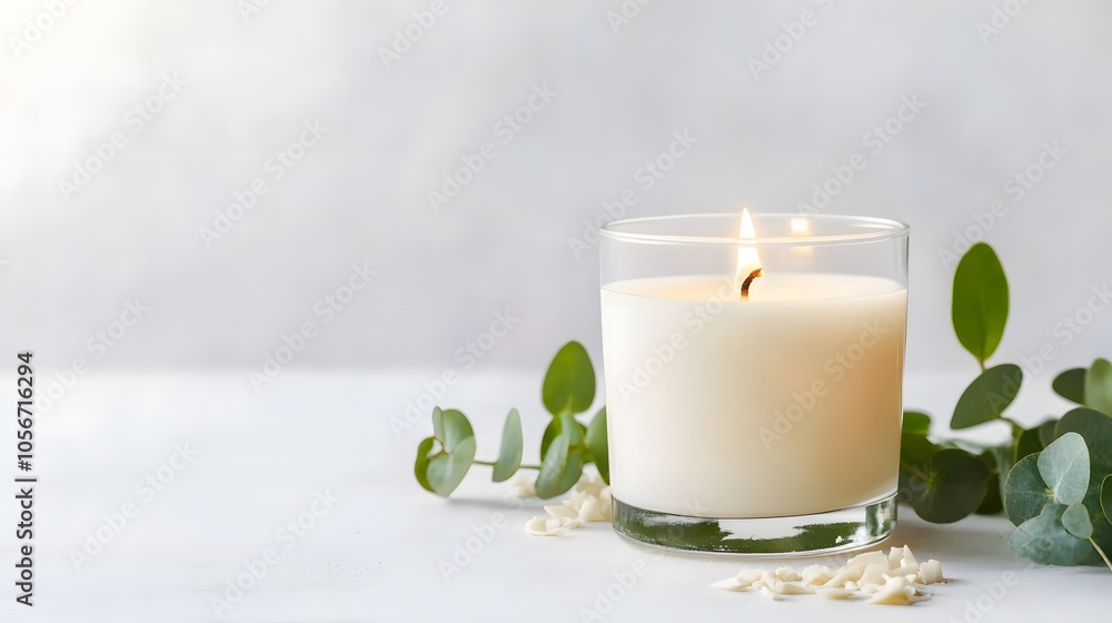 Serene candlelight with eucalyptus accents Serene candlelight with eucalyptus accents