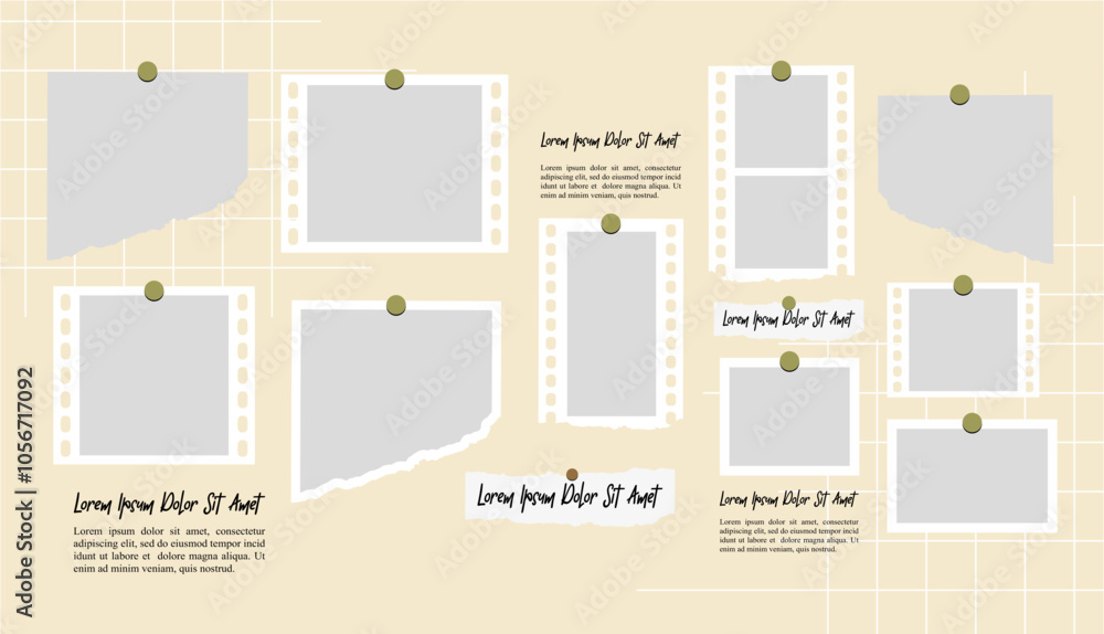 Obraz premium Pictures or photos frame collage, page grid layout abstract photo frames and digital photo wall template