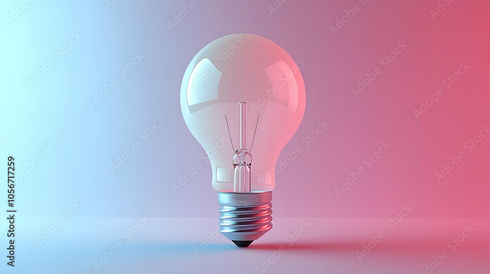 3D Illustration of a Lightbulb with a Blue and Pink Gradient Background 3D Illustration of a Lightbulb with a Blue and Pink Gradient Background