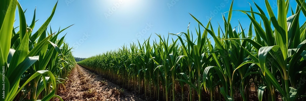 Vibrant sugar cane field against a clear blue sky backdrop, environment, sugar cane, harvest Vibrant sugar cane field against a clear blue sky backdrop, environment, sugar cane, harvest