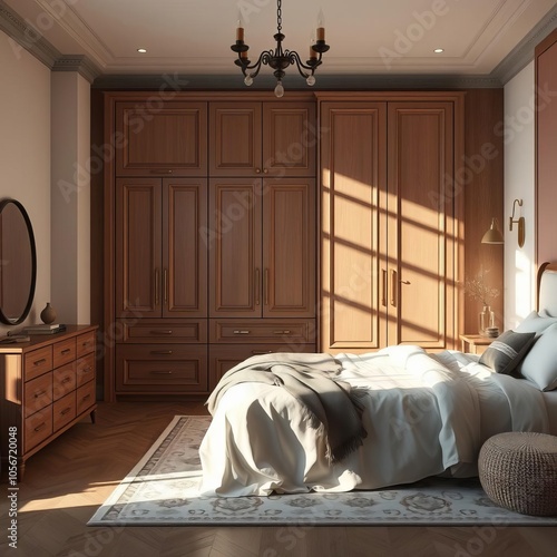 Bohemian chic master bedroom wardrobe vray style neoclassical simplicity contrasting light and shadow helene knoop wood dusty rose classic modern master bedroom  photo