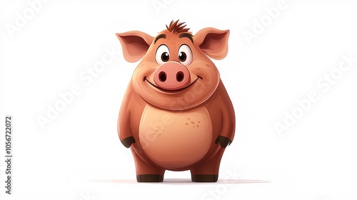 Obraz na płótnie Cartoon-style hog character illustration with a cheerful expression, featuring a front view against a plain white backdrop. w salonie