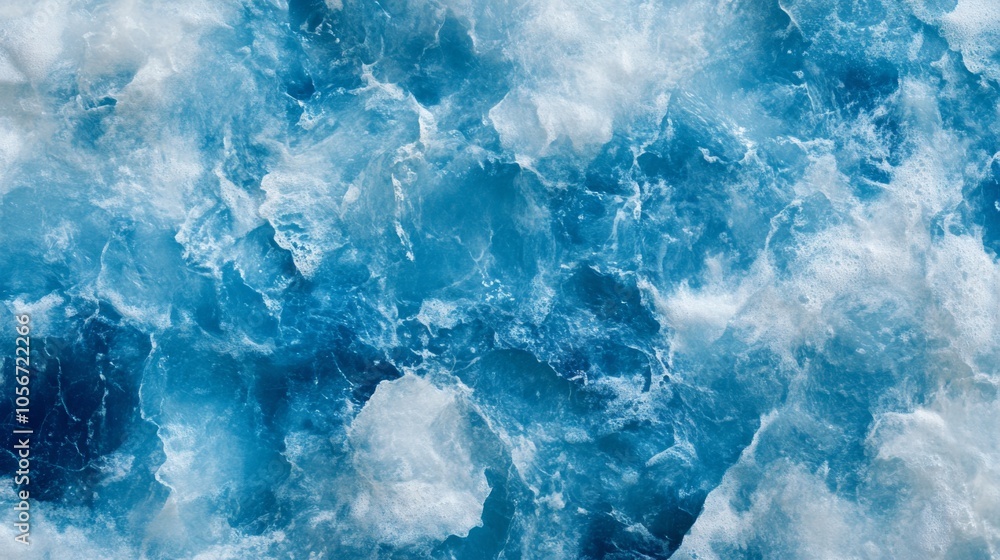 The image is of a blue and white ocean with a lot of foam and bubbles The image is of a blue and white ocean with a lot of foam and bubbles