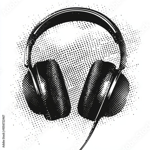 Wallpaper Mural Halftone headphones, collage sticker. Dots grunge texture. Dotted photocopy illustration Torontodigital.ca