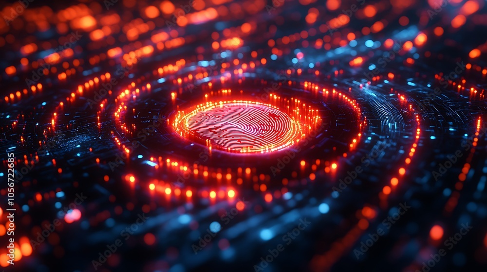 Abstract digital background with glowing circles and dots in red and blue, forming a spiral pattern. Abstract digital background with glowing circles and dots in red and blue, forming a spiral pattern.