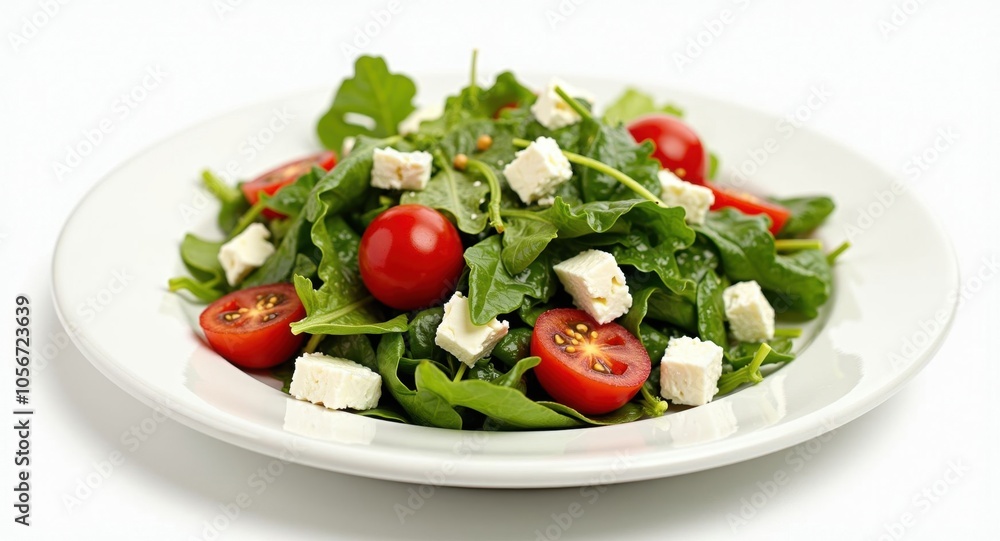 A vibrant salad with mixed greens, cherry tomatoes A vibrant salad with mixed greens, cherry tomatoes