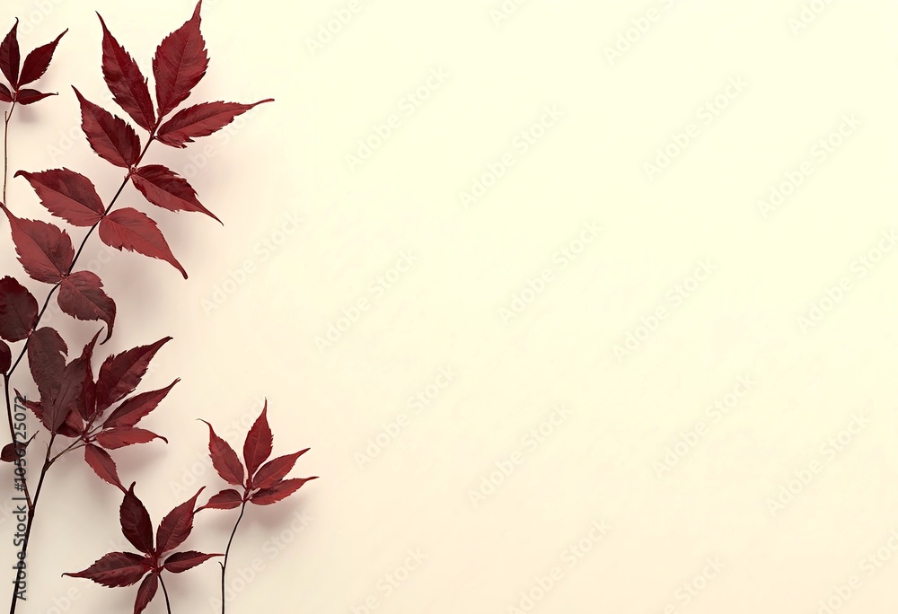 Minimal aesthetic background with autumn red leaves