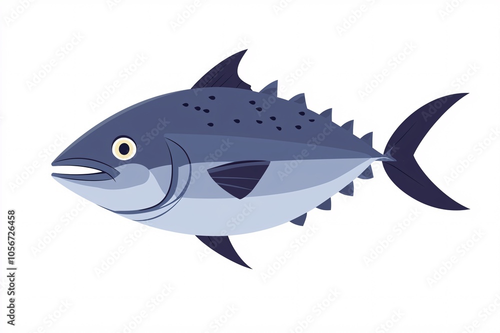 Front view illustration of a tuna fish isolated on a white background, ideal for culinary, ocean life, or seafood-themed projects. Front view illustration of a tuna fish isolated on a white background, ideal for culinary, ocean life, or seafood-themed projects.