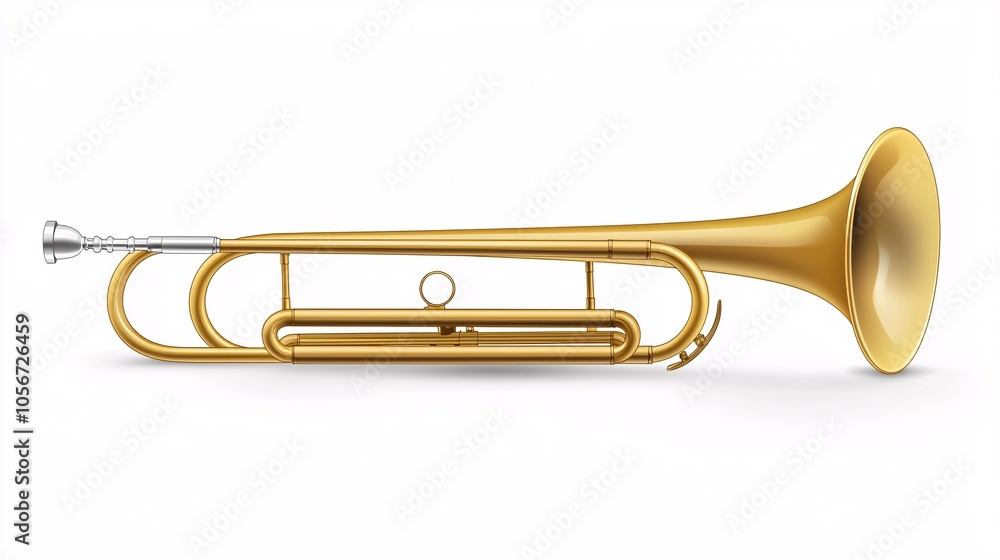 Obraz premium Sleekly designed brass trombone with slide mechanism, ideal for music-themed illustrations on a white background.