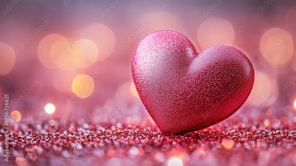 A visually stunning snapshot of a radiant pink shiny heart against a backdrop of shimmering glitter and defocused bokeh lights A visually stunning snapshot of a radiant pink shiny heart against a backdrop of shimmering glitter and defocused bokeh lights