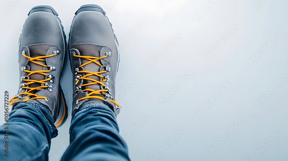 Exploring the outdoors with sturdy hiking boots Exploring the outdoors with sturdy hiking boots