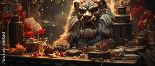 Realistic Lion Sculpture for Chinese New Year Celebration