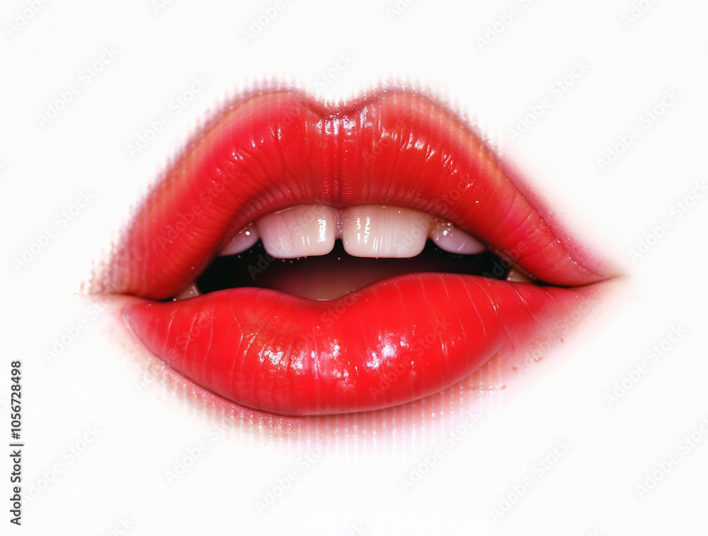 Beautiful female lips with red lipstick close-up on white background Beautiful female lips with red lipstick close-up on white background