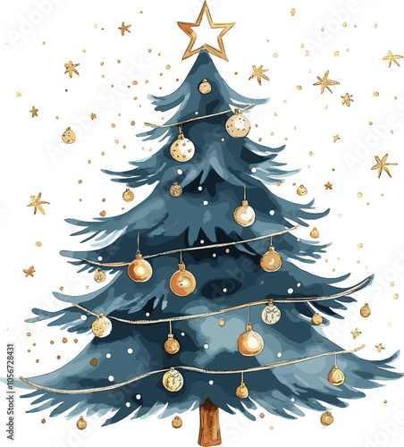 Christmas tree watercolor design vector illustration on white