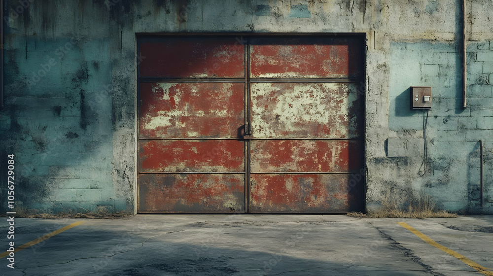 Rusty Garage Door and Concrete Floor - 3D Illustration Rusty Garage Door and Concrete Floor - 3D Illustration