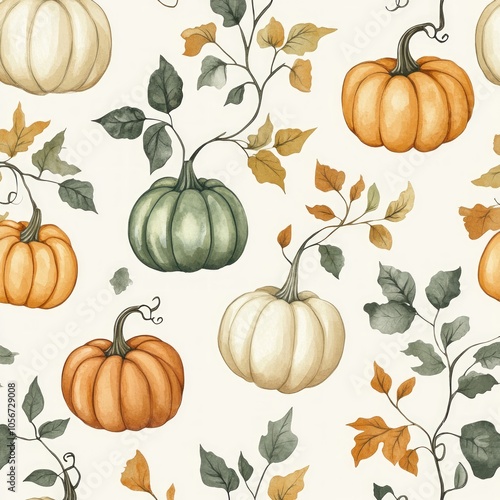 Autumn Pumpkins Watercolor Pattern photo