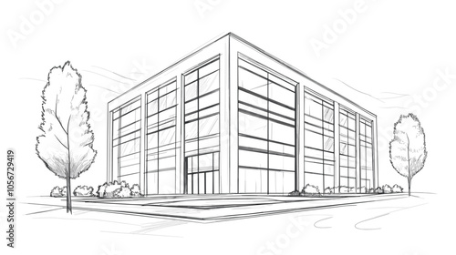 Abstract modern urban building out-line black and white drawing of imaginary architecture building construction perspective design concept sketch