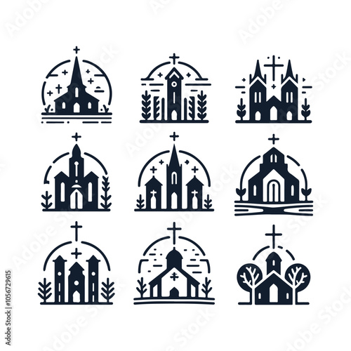 church silhouette set vector illustration