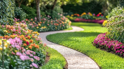 Wallpaper Mural A beautifully landscaped garden path with flower-lined edges, Torontodigital.ca