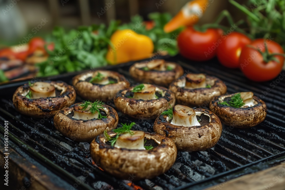 Grilled mushrooms with fresh vegetables Grilled mushrooms with fresh vegetables