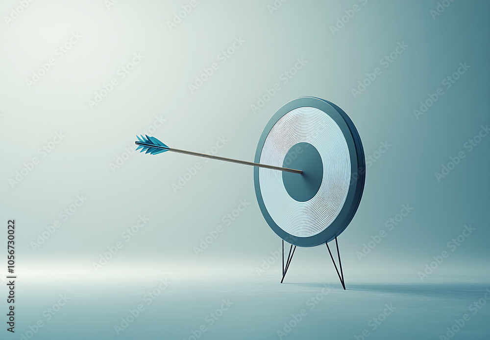 3D render of a blue target with an arrow, Generative AI 3D render of a blue target with an arrow, Generative AI