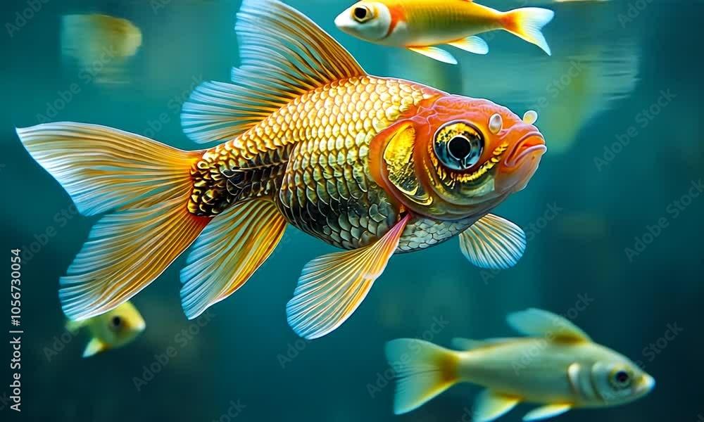 A vibrant goldfish swimming gracefully in clear water. A vibrant goldfish swimming gracefully in clear water.