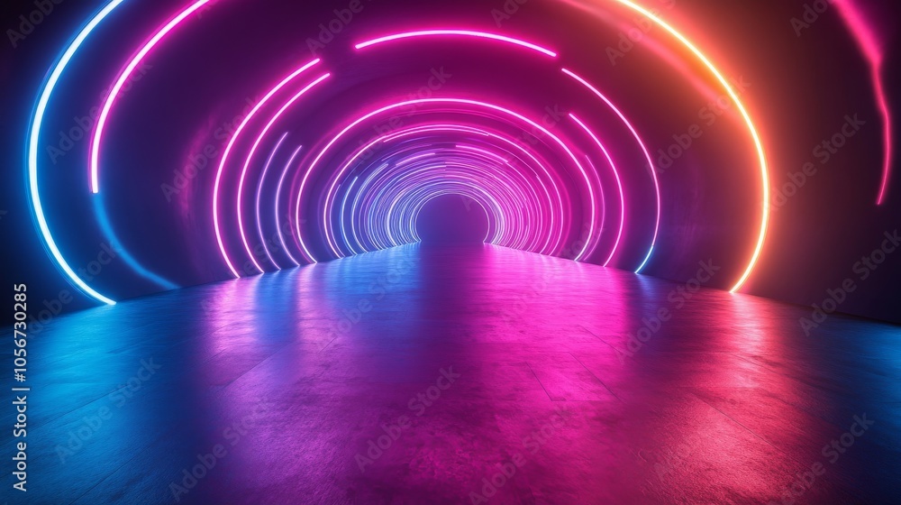 Neon Circular Lights Tunnel with Reflective Floor Neon Circular Lights Tunnel with Reflective Floor