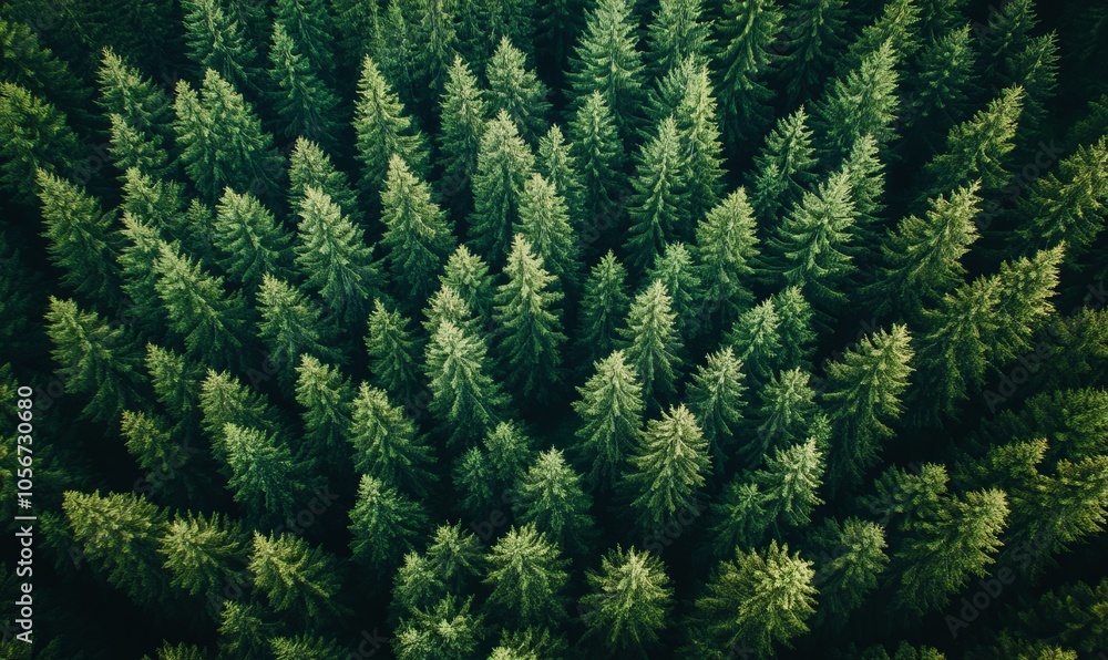 Aerial view of green pine forest with dark spruce trees covering mountain hills. Nothern woodland scenery from above Aerial view of green pine forest with dark spruce trees covering mountain hills. Nothern woodland scenery from above