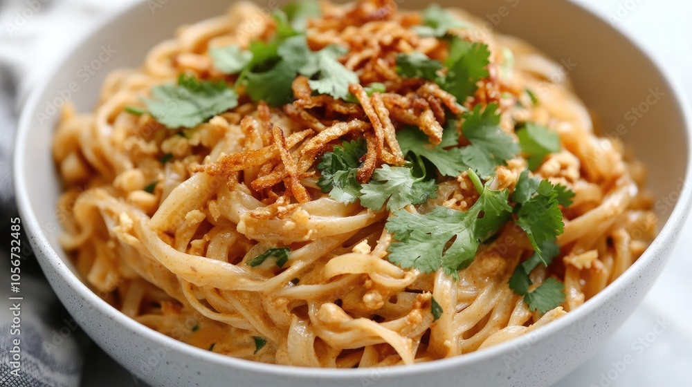 Delicious Noodles with Fresh Herbs and Crispy Toppings Delicious Noodles with Fresh Herbs and Crispy Toppings