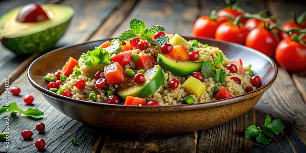 **Low Light Quinoa Salad with Tomatoes, Avocado, Pomegranate & Tahini Dressing** **Low Light Quinoa Salad with Tomatoes, Avocado, Pomegranate & Tahini Dressing**