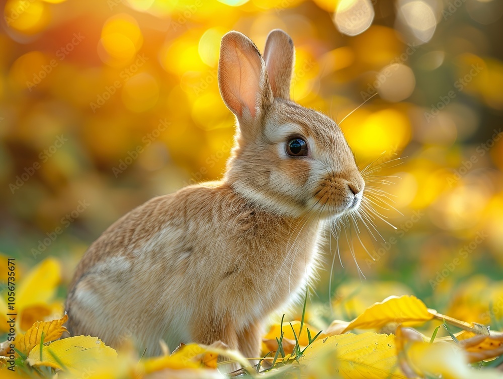 Fototapeta premium Adorable Rabbit in Autumn Leaves - Wildlife Photography