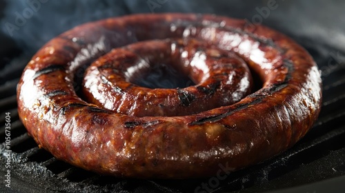 Grilled Spiral Sausage on BBQ Grill