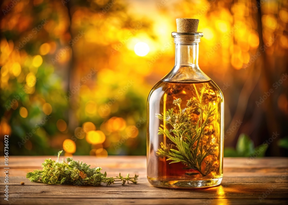 Mallorcan Herbs Liqueur - Aromatic Bottle with Copy Space Mallorcan Herbs Liqueur - Aromatic Bottle with Copy Space
