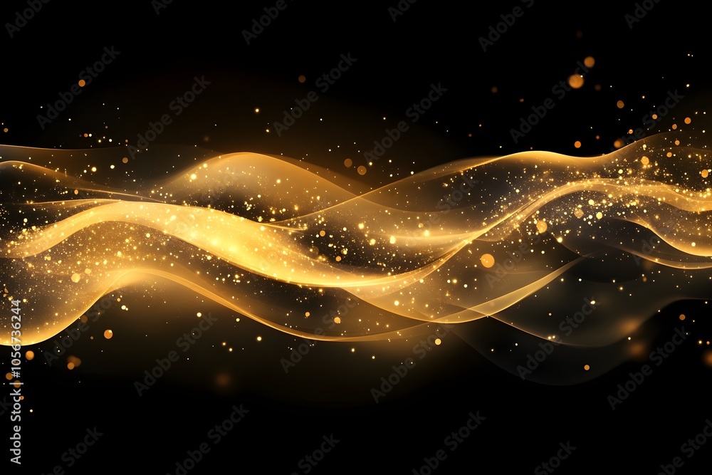 Abstract luminous stream of golden particles and smoke. Generative AI
