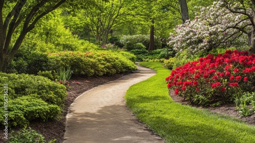 A picturesque garden trail lined with vibrant blossoms