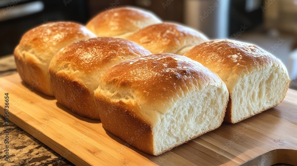 Freshly Baked Loaves of Bread on Wooden Board Freshly Baked Loaves of Bread on Wooden Board